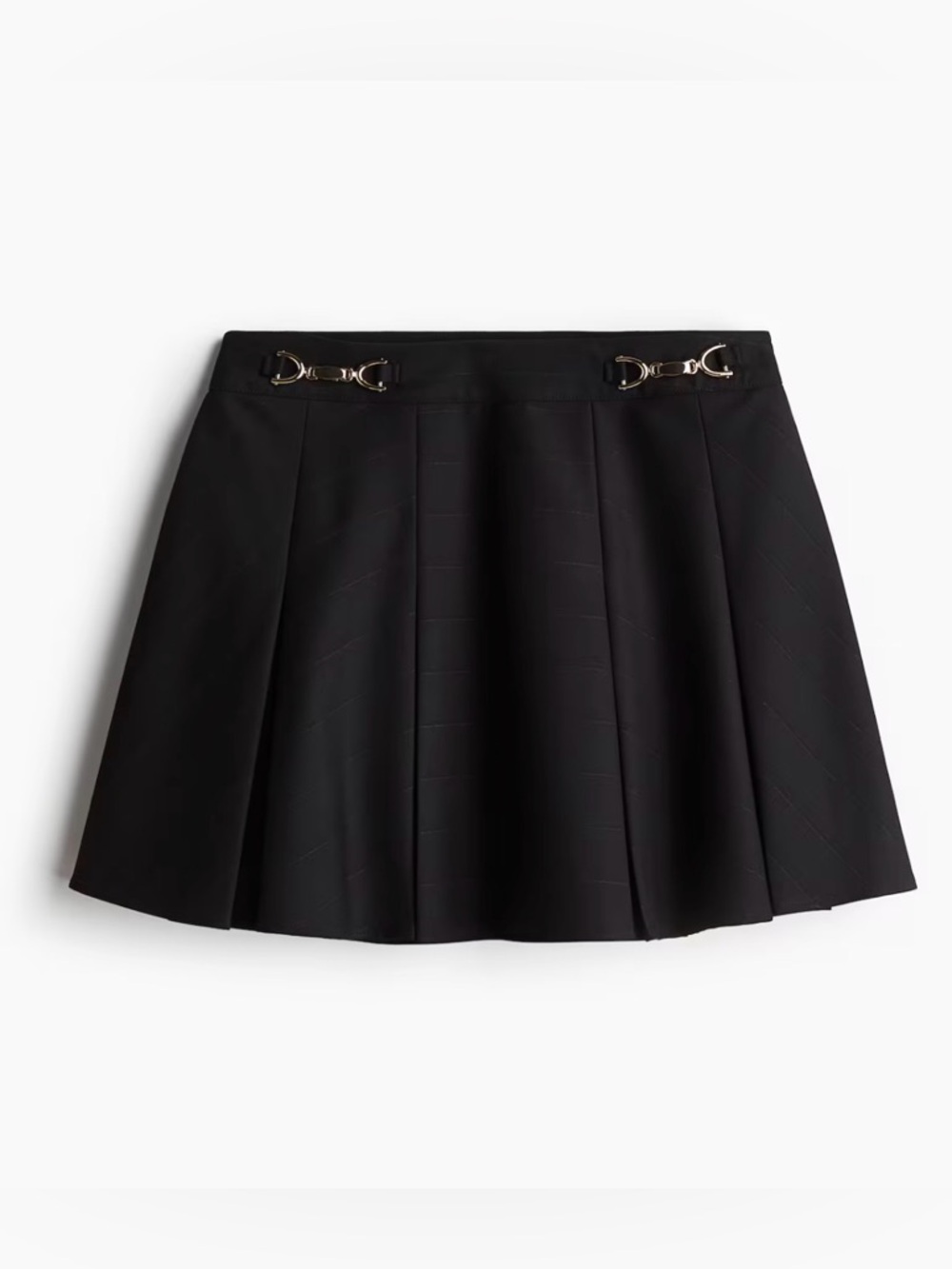 Black Pleated H&M Mini Skirt with gold Horsebit Details